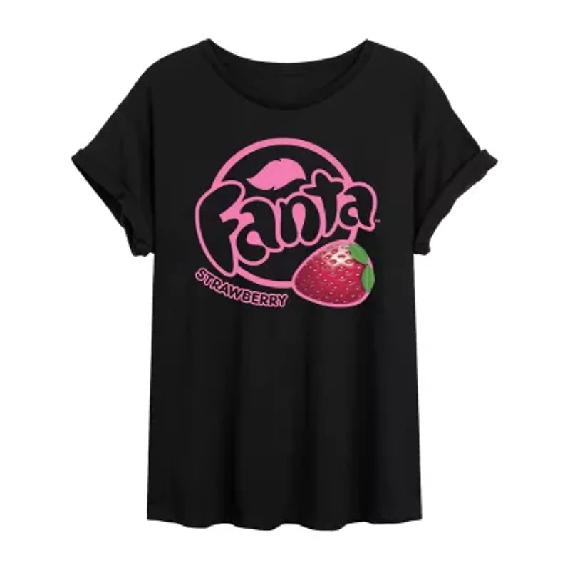 Strawberry Fanta Tee Womens Crew Neck Short Sleeve Oversized Juniors Graphic T-Shirt