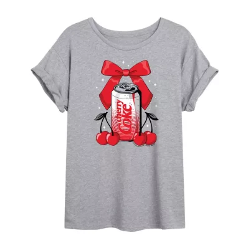 Bow Cherry Coke Tee Womens Crew Neck Short Sleeve Oversized Juniors Graphic T-Shirt