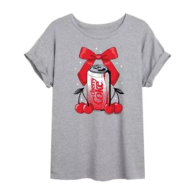 Bow Cherry Coke Tee Womens Crew Neck Short Sleeve Oversized Juniors Graphic T-Shirt
