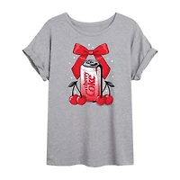 Bow Cherry Coke Tee Womens Crew Neck Short Sleeve Oversized Juniors Graphic T-Shirt