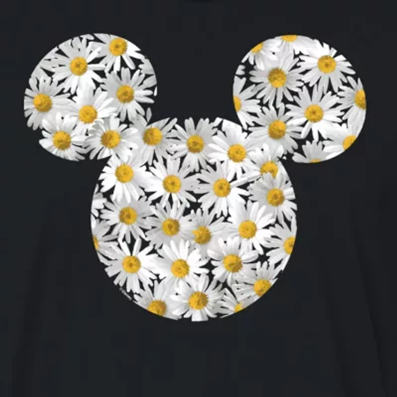 Disney Sunflower Mickey Cropped Tee Womens Crew Neck Short Sleeve Regular Fit and Friends Mouse Juniors Graphic T-Shirt