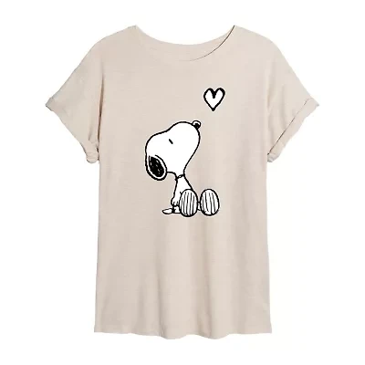 Peanuts Snoopy Heart Tee Womens Crew Neck Short Sleeve Oversized Juniors Graphic T-Shirt