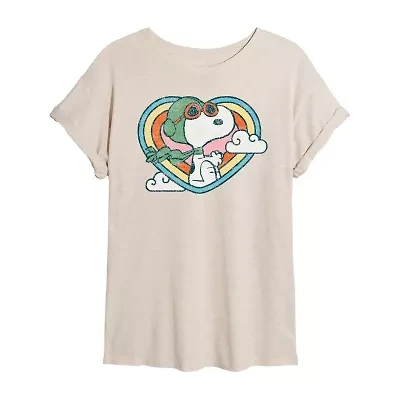 Peanuts Snoopy Fly Like A Beagle Tee Womens Crew Neck Short Sleeve Oversized Juniors Graphic T-Shirt