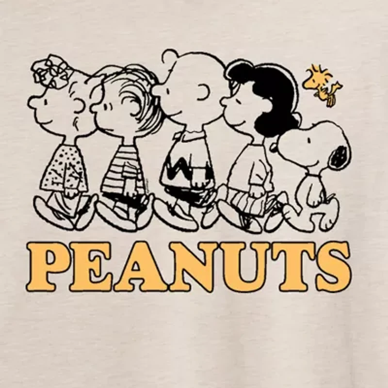 Womens Juniors Crew Neck Short Sleeve Oversized Peanuts Graphic T-Shirt