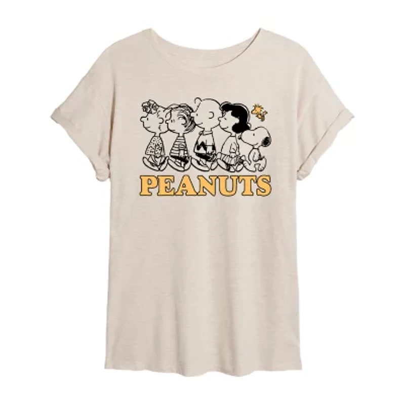 Peanuts Crew Tee Womens Neck Short Sleeve Oversized Juniors Graphic T-Shirt