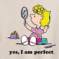 Peanuts Sally Yes  I'M Perfect Tee Womens Crew Neck Short Sleeve Oversized Juniors Graphic T-Shirt