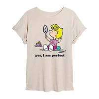 Peanuts Sally Yes  I'M Perfect Tee Womens Crew Neck Short Sleeve Oversized Juniors Graphic T-Shirt