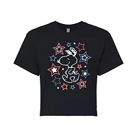 Peanuts Snoopy Stars Cropped Tee Womens Crew Neck Short Sleeve Regular Fit Juniors Graphic T-Shirt