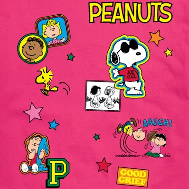 Peanuts Patch Tee Womens Crew Neck Short Sleeve Regular Fit Snoopy Juniors Graphic T-Shirt