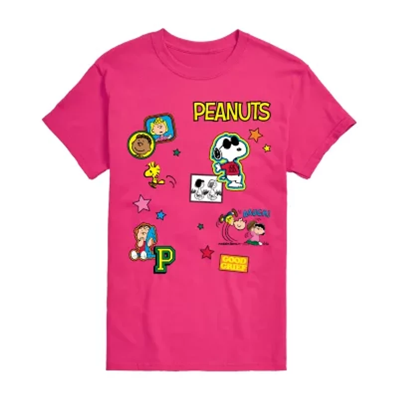 Peanuts Patch Tee Womens Crew Neck Short Sleeve Regular Fit Snoopy Juniors Graphic T-Shirt
