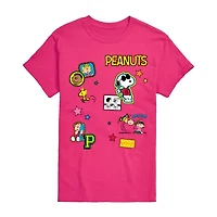 Peanuts Patch Tee Womens Crew Neck Short Sleeve Regular Fit Snoopy Juniors Graphic T-Shirt