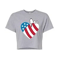 Peanuts Snoopy Heart Flag Cropped Tee Womens Crew Neck Short Sleeve Regular Fit Juniors Graphic T-Shirt