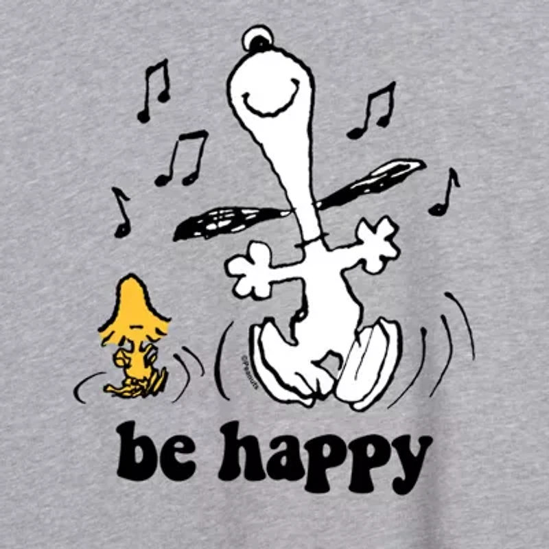 Peanuts Snoopy Be Happy Tee Womens Crew Neck Short Sleeve Oversized Juniors Graphic T-Shirt