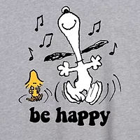 Peanuts Snoopy Be Happy Tee Womens Crew Neck Short Sleeve Oversized Juniors Graphic T-Shirt