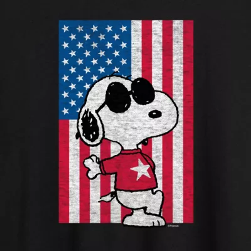 Peanuts Snoopy Cool Joe Flag Tee Womens Crew Neck Short Sleeve Oversized Juniors Graphic T-Shirt