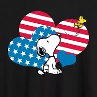 Peanuts Snoopy And Woodstock Heart Flag Tee Womens Crew Neck Short Sleeve Oversized Juniors Graphic T-Shirt