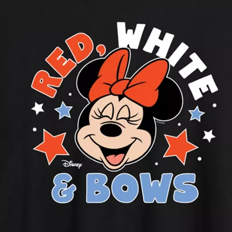 Disney Minnie Mouse Red  White and Bows Tee Womens Crew Neck Short Sleeve Oversized Mickey Friends Juniors Graphic T-Shirt