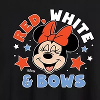 Disney Minnie Mouse Red  White and Bows Tee Womens Crew Neck Short Sleeve Oversized Mickey Friends Juniors Graphic T-Shirt