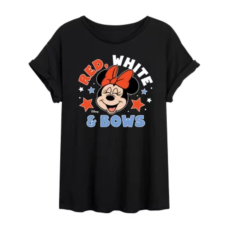 Disney Minnie Mouse Red  White and Bows Tee Womens Crew Neck Short Sleeve Oversized Mickey Friends Juniors Graphic T-Shirt