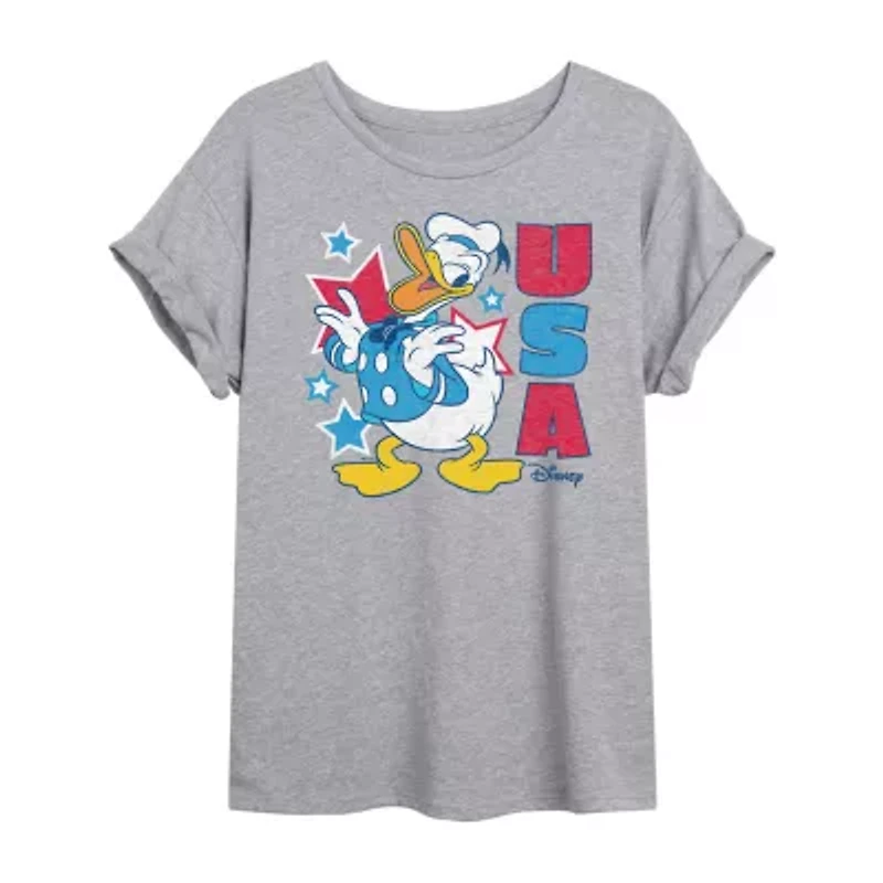 Disney Donald Duck Usa Tee Womens Crew Neck Short Sleeve Oversized Mickey and Friends Juniors Graphic T-Shirt