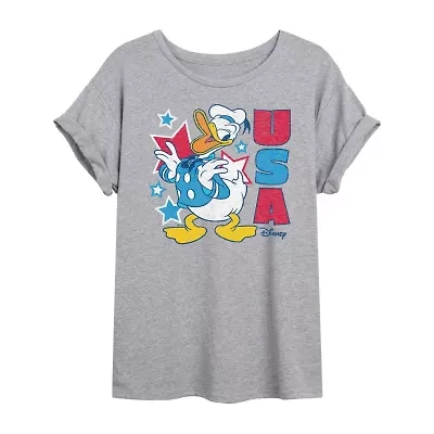Disney Donald Duck Usa Tee Womens Crew Neck Short Sleeve Oversized Mickey and Friends Juniors Graphic T-Shirt
