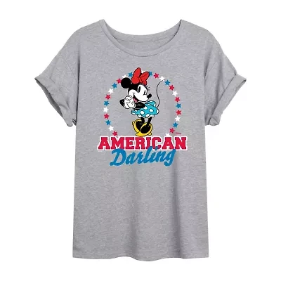 Disney Minnie Mouse American Darling Tee Womens Crew Neck Short Sleeve Oversized Mickey and Friends Juniors Graphic T-Shirt
