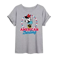 Disney Minnie Mouse American Darling Tee Womens Crew Neck Short Sleeve Oversized Mickey and Friends Juniors Graphic T-Shirt