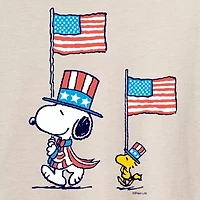 Peanuts Snoopy And Woodstock Flag Tee Womens Crew Neck Short Sleeve Oversized Juniors Graphic T-Shirt