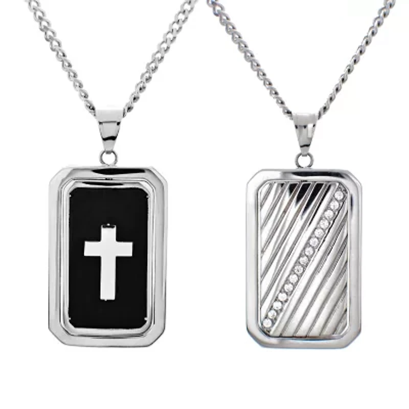 Mens 1/2 CT. T.W. White Cubic Zirconia Dog Tag Pendant Necklace