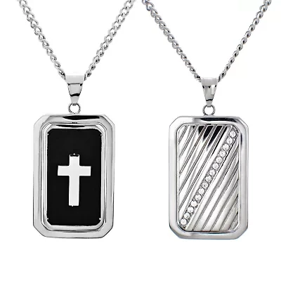 Mens 1/ CT. T.W. White Cubic Zirconia Dog Tag Pendant Necklace