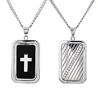 Mens 1/2 CT. T.W. White Cubic Zirconia Dog Tag Pendant Necklace