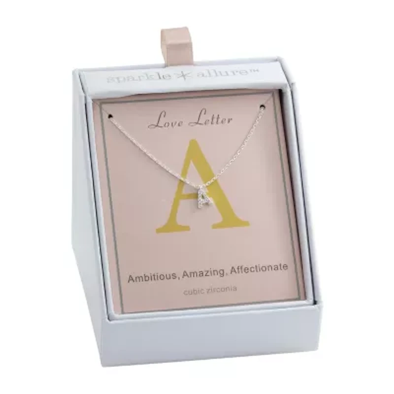 Sparkle Allure Initial Womens Cubic Zirconia Pure Silver Over Brass 16 Inch Pendant Necklace