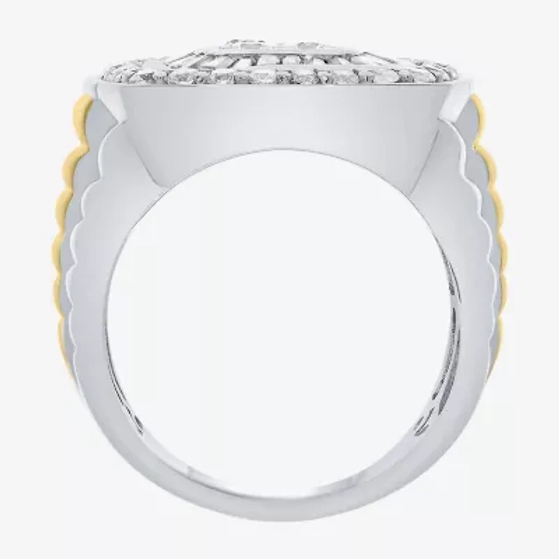 Mens 2 CT. T.W. Natural White Diamond 10K Two Tone Gold Cushion Cluster Halo Fashion Ring
