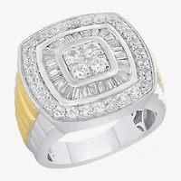 Mens 2 CT. T.W. Natural White Diamond 10K Two Tone Gold Cushion Cluster Halo Fashion Ring