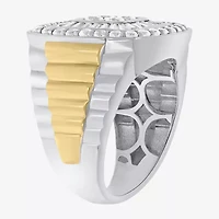 Mens 2 CT. T.W. Natural White Diamond 10K Two Tone Gold Cushion Cluster Halo Fashion Ring