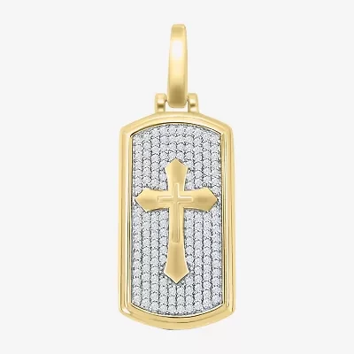 Mens 3/4 CT. T.W. Natural White Diamond 10K Gold Cross Dog Tag Pendant