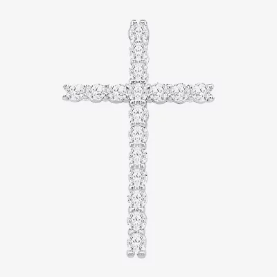 (I / I1) Mens 1 1/2 CT. T.W. Lab Grown White Diamond 10K Gold 10K White Gold Cross Pendant