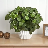 16’’ Pothos Artificial Plant in White Ceramic Vase