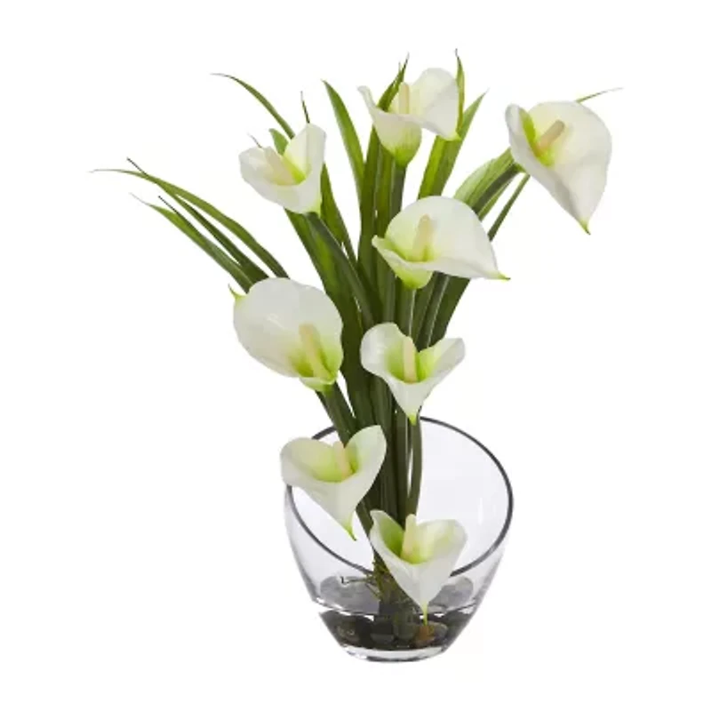 15.5" Calla Lily and Grass Artificial Arrangement in Vase