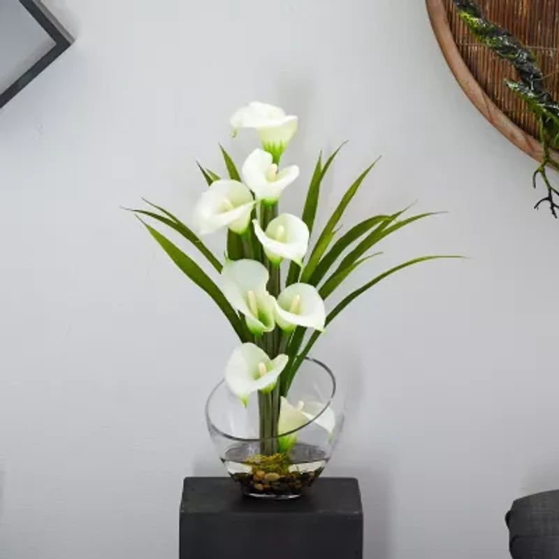 15.5" Calla Lily and Grass Artificial Arrangement in Vase
