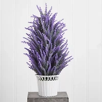 Lavender in White Wicker Planter Artificial Plant