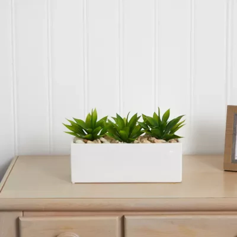 Nearly Natural Agave Succulent In Rectangular Planter Artificial Plant