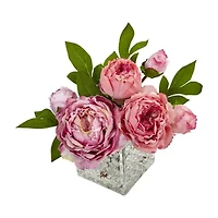 Nearly Natural Peony In Glass Vase Artificial Flowers