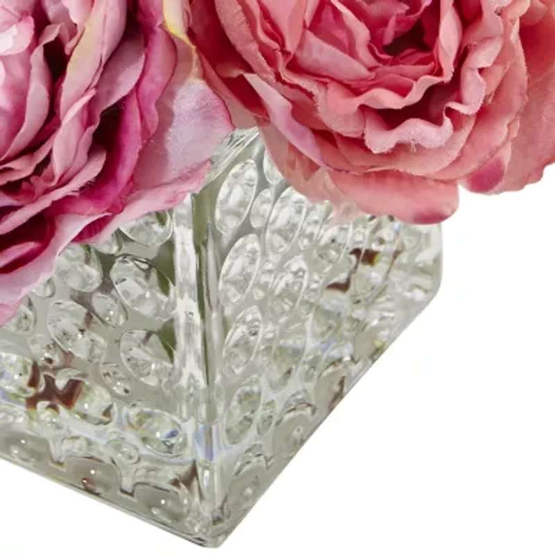 Nearly Natural Peony In Glass Vase Artificial Flowers