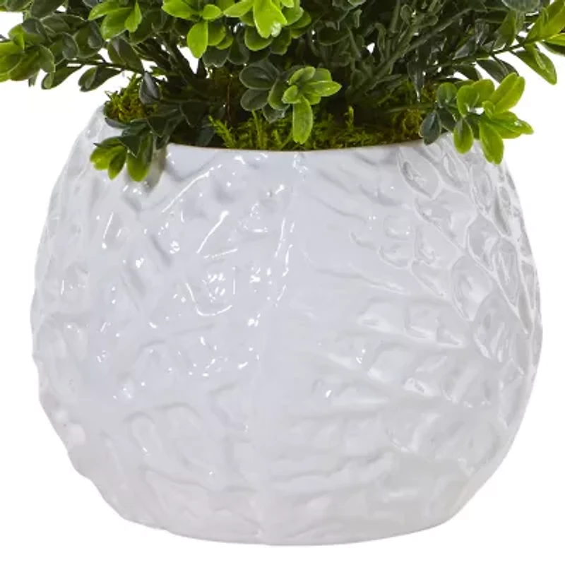 Boxwood Evergreen Artficial Plant in White Vase (Indoor/Outdoor)