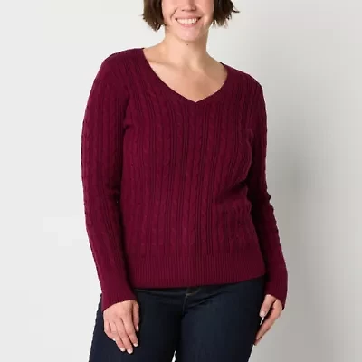 St. John's Bay Tall Womens V Neck Long Sleeve Pullover Sweater