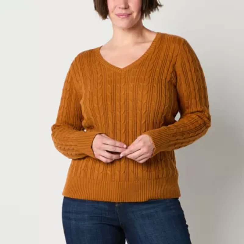 St. John's Bay Tall Womens V Neck Long Sleeve Pullover Sweater