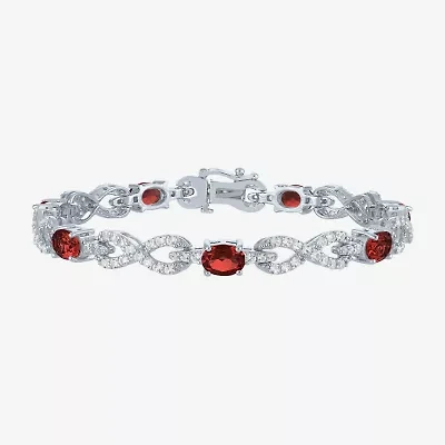 Womens Genuine Red Garnet Sterling Silver 7.5 Inch Tennis Bracelet