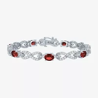 Womens Genuine Red Garnet Sterling Silver 7.5 Inch Tennis Bracelet