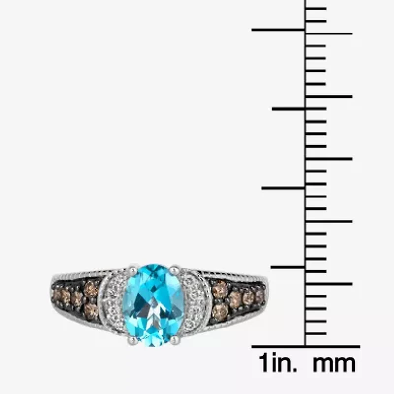 Le Vian® Ring featuring 1 1/4 CT. Blue Topaz Chocolate Diamonds® 1/20 Nude Diamonds™ set 14K Vanilla Gold®